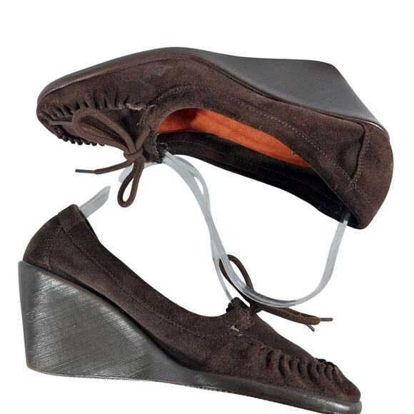 AEROSOLES! ESPRESSO BROWN GENUINE SUEDE LEATHER WEDGE HEELS LOAFERS! SZ 9M - Picture 7 of 10